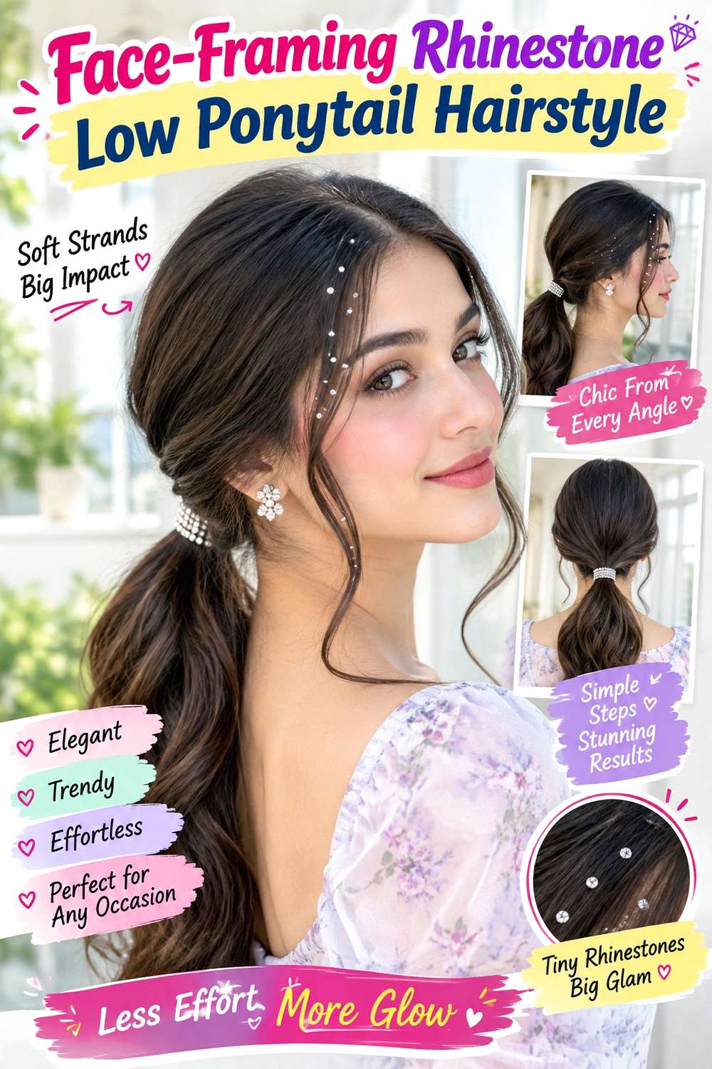 Face-Framing Rhinestone Low Ponytail Hairstyle