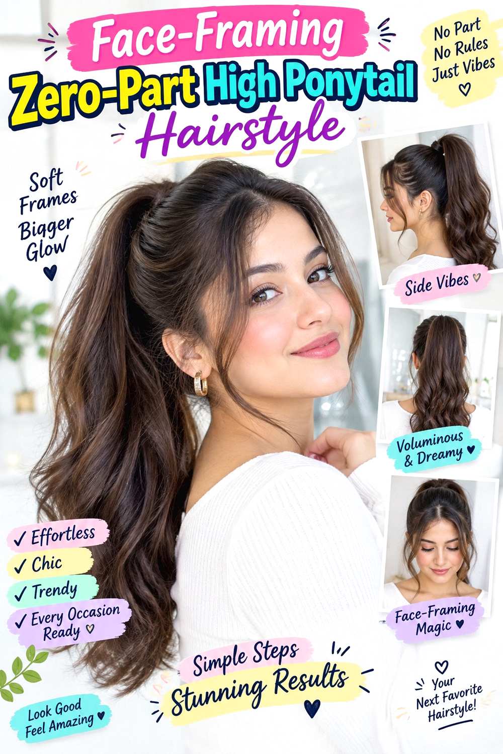 Face-Framing Zero-Part High Ponytail Hairstyle