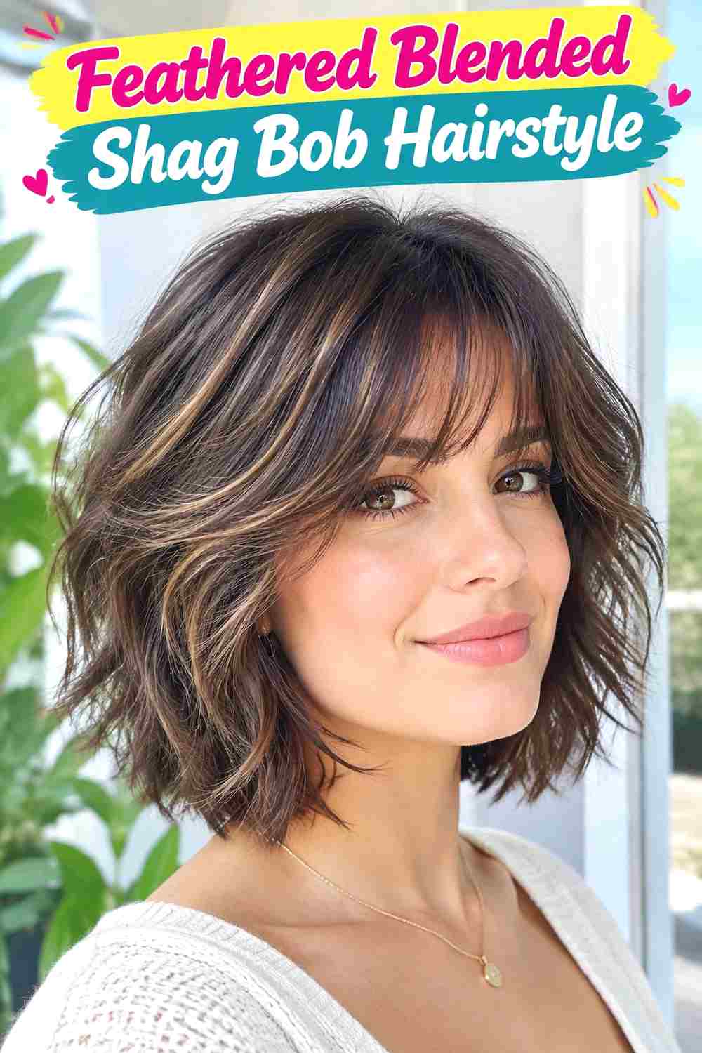 Feathered Blended Shag Bob Hairstyle