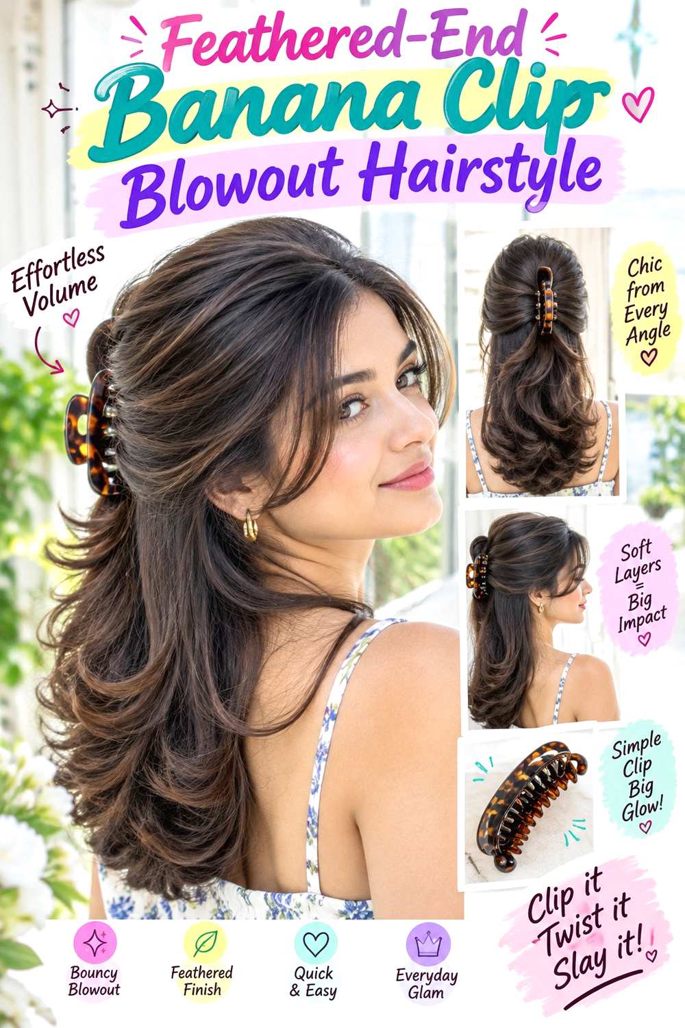 Feathered-End Banana Clip Blowout Hairstyle