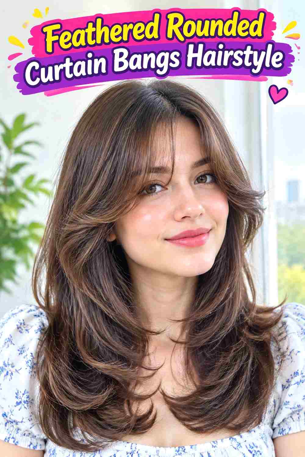Feathered Rounded Curtain Bangs Hairstyle