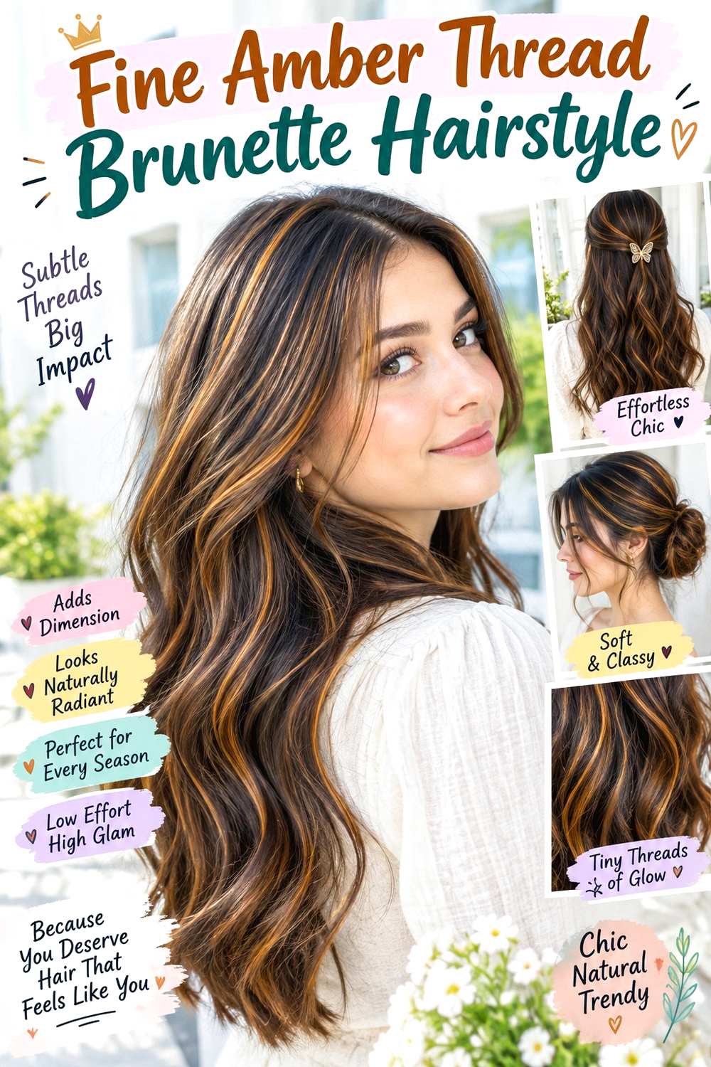 Fine Amber Thread Brunette Hairstyle