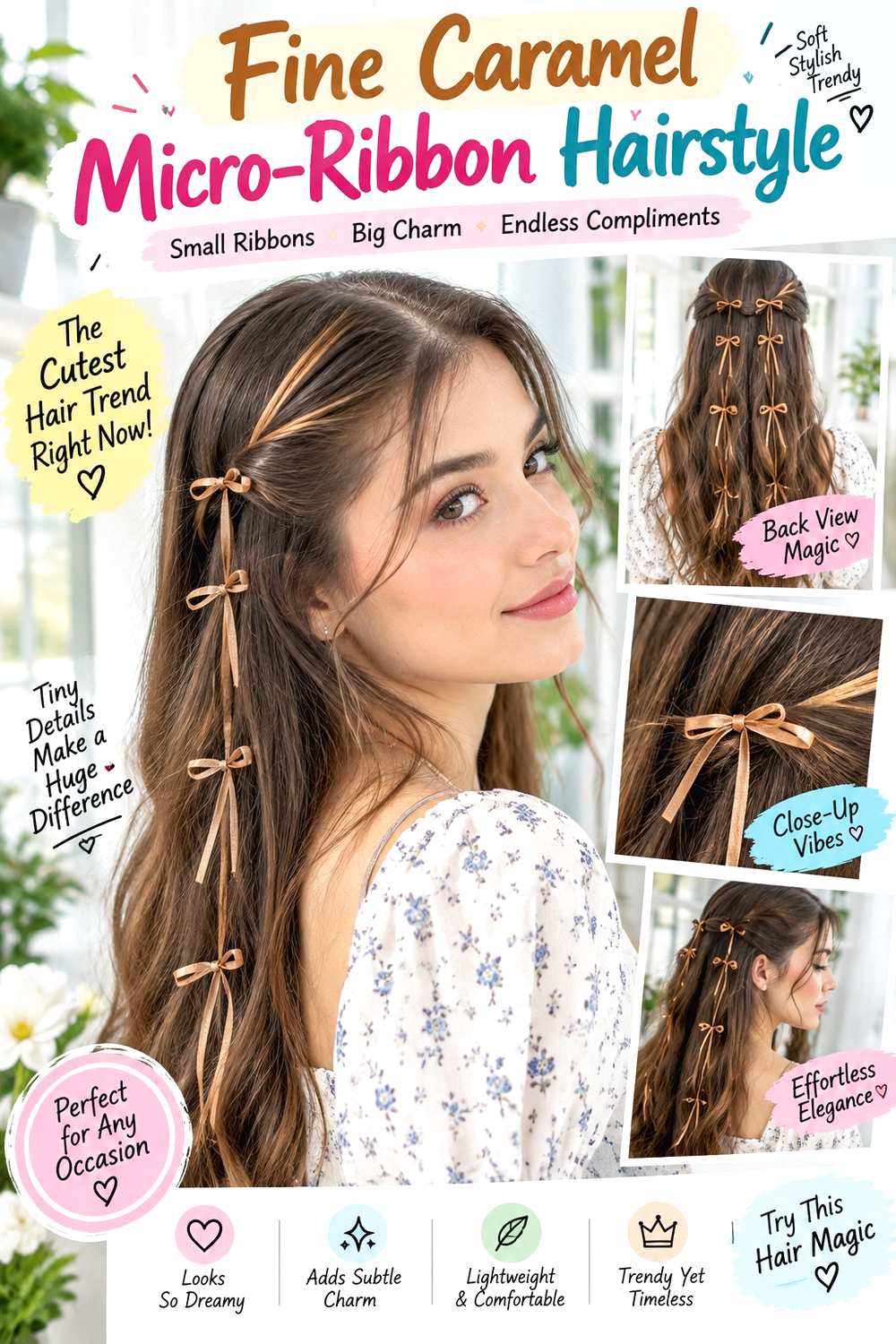 Fine Caramel Micro-Ribbon Hairstyle