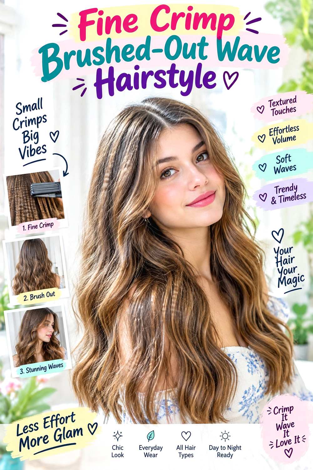 Fine Crimp Brushed-Out Wave Hairstyle
