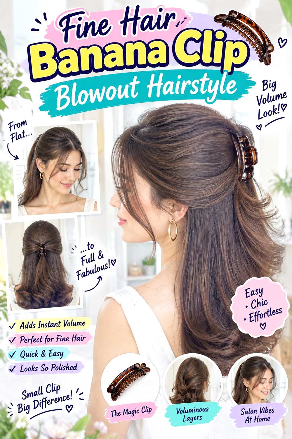 Fine Hair Banana Clip Blowout Hairstyle