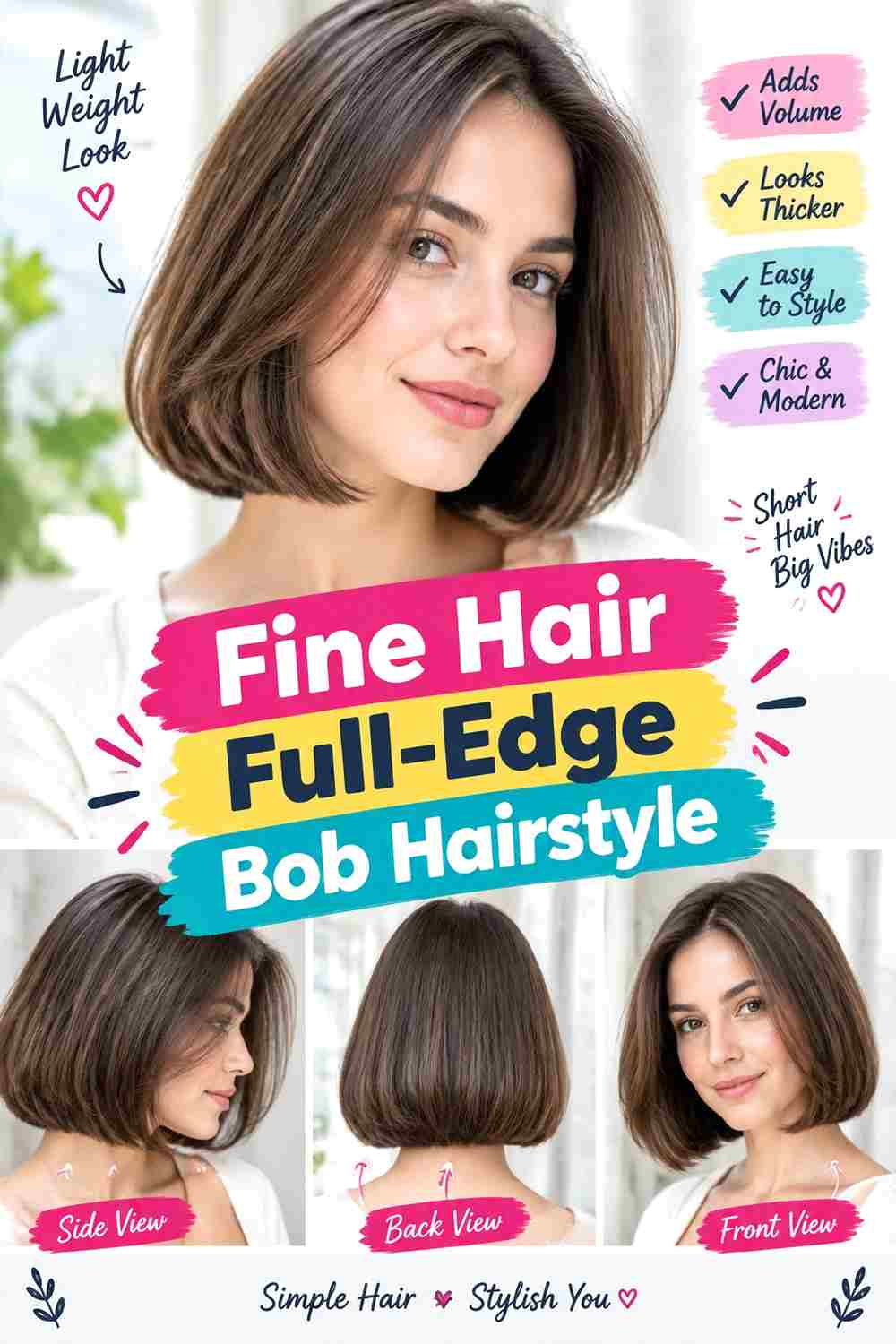 Fine Hair Full-Edge Bob Hairstyle