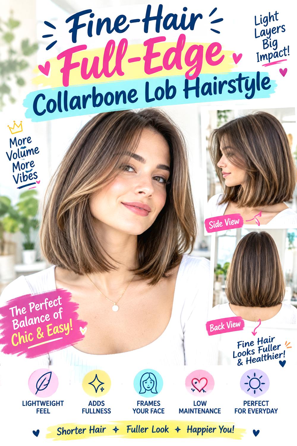 Fine-Hair Full-Edge Collarbone Lob Hairstyle