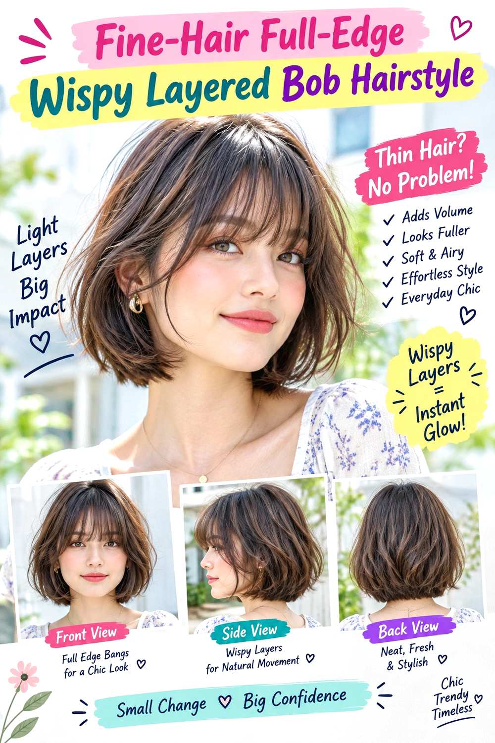 Fine-Hair Full-Edge Wispy Layered Bob Hairstyle
