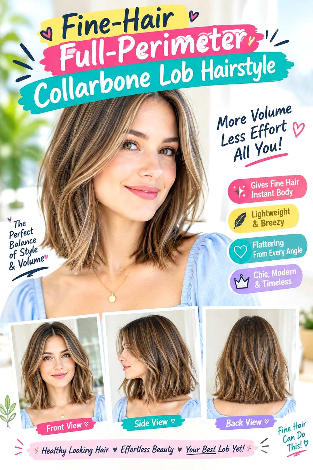 Fine-Hair Full-Perimeter Collarbone Lob Hairstyle