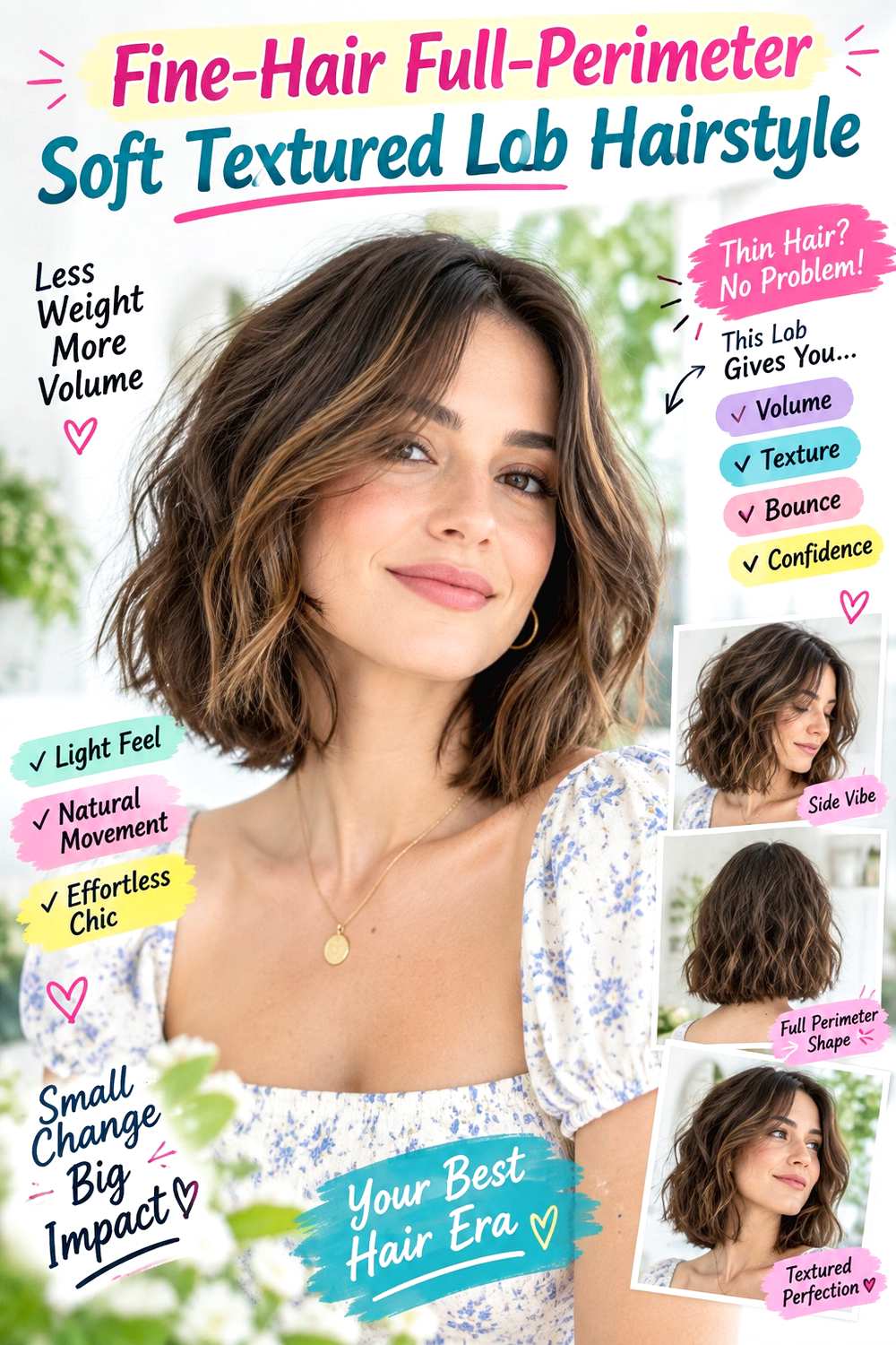 Fine-Hair Full-Perimeter Soft Textured Lob Hairstyle