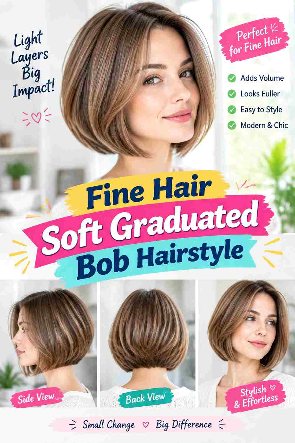 Fine Hair Soft Graduated Bob Hairstyle