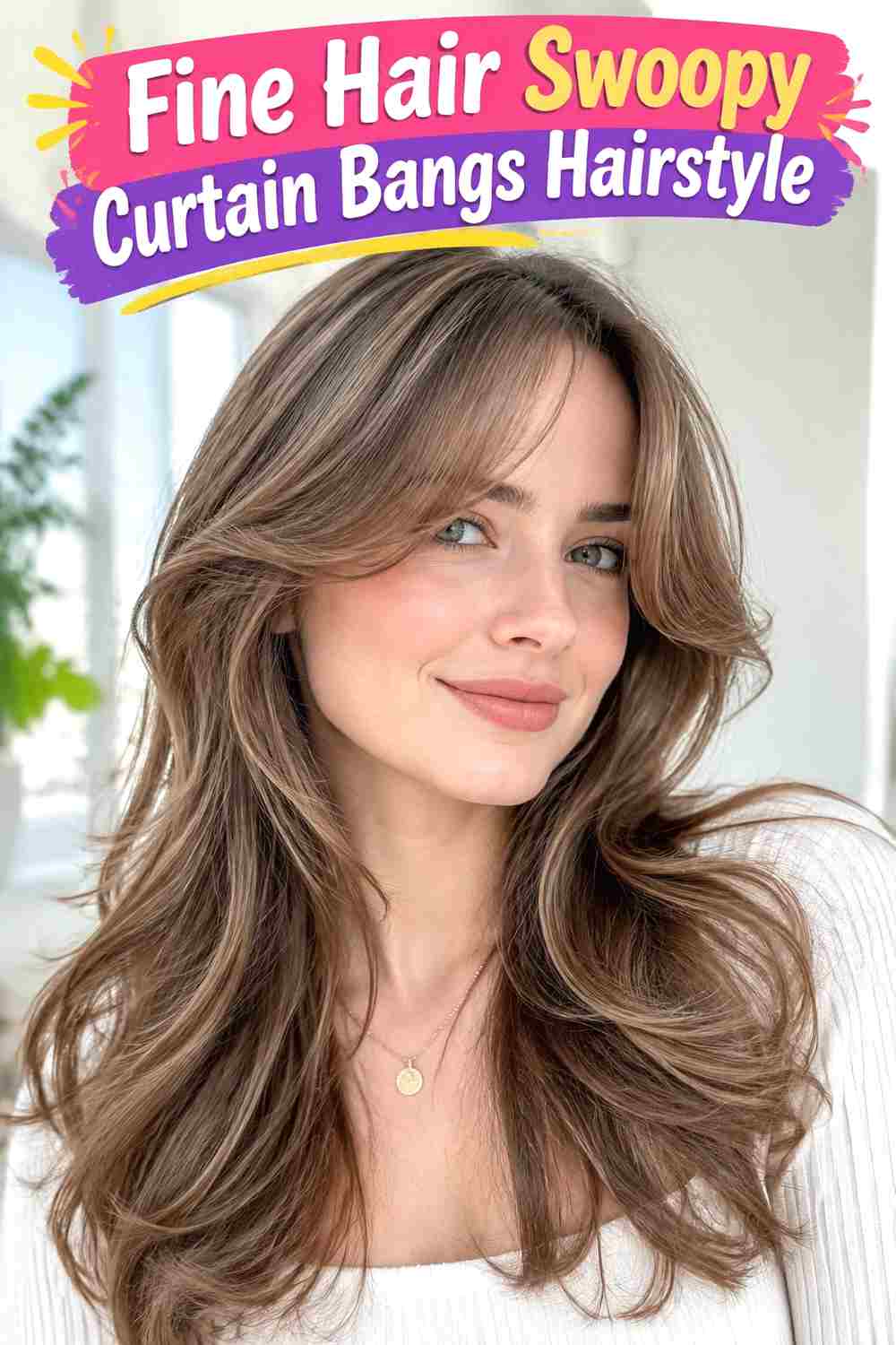 Fine Hair Swoopy Curtain Bangs Hairstyle