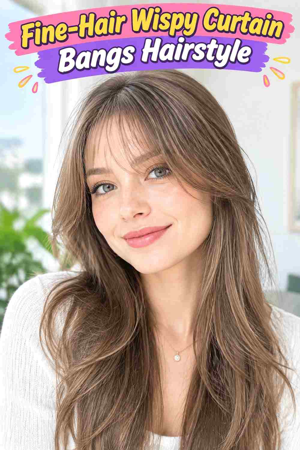 Fine-Hair Wispy Curtain Bangs Hairstyle