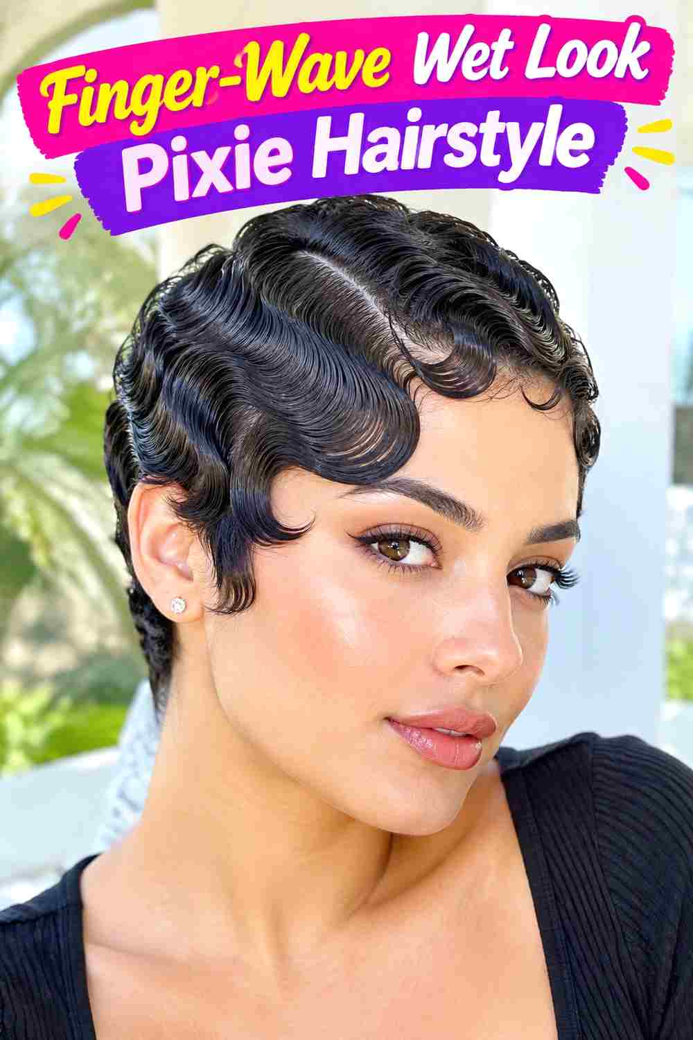 Finger-Wave Wet Look Pixie Hairstyle
