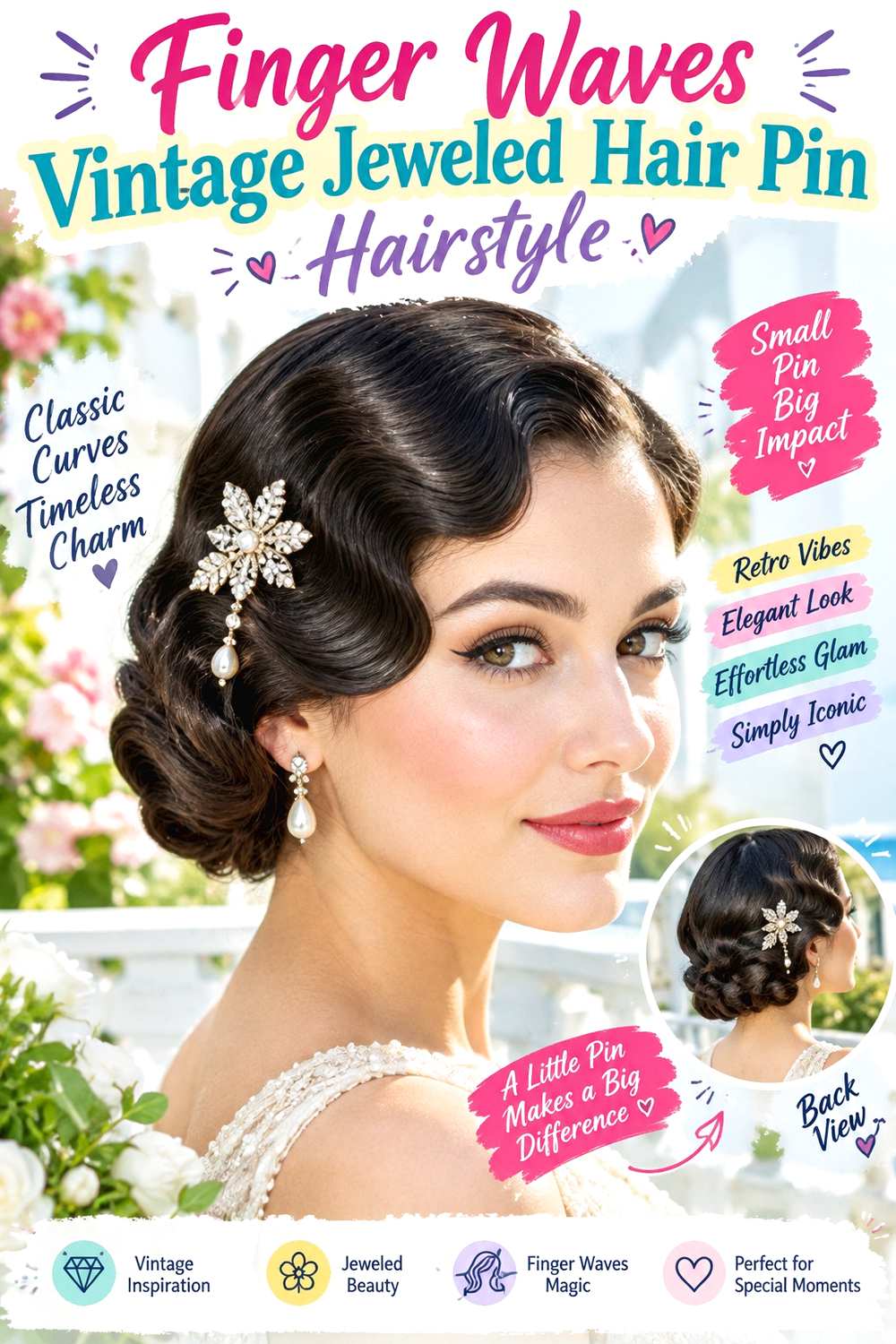 Finger Waves Vintage Jeweled Hair Pin Hairstyle