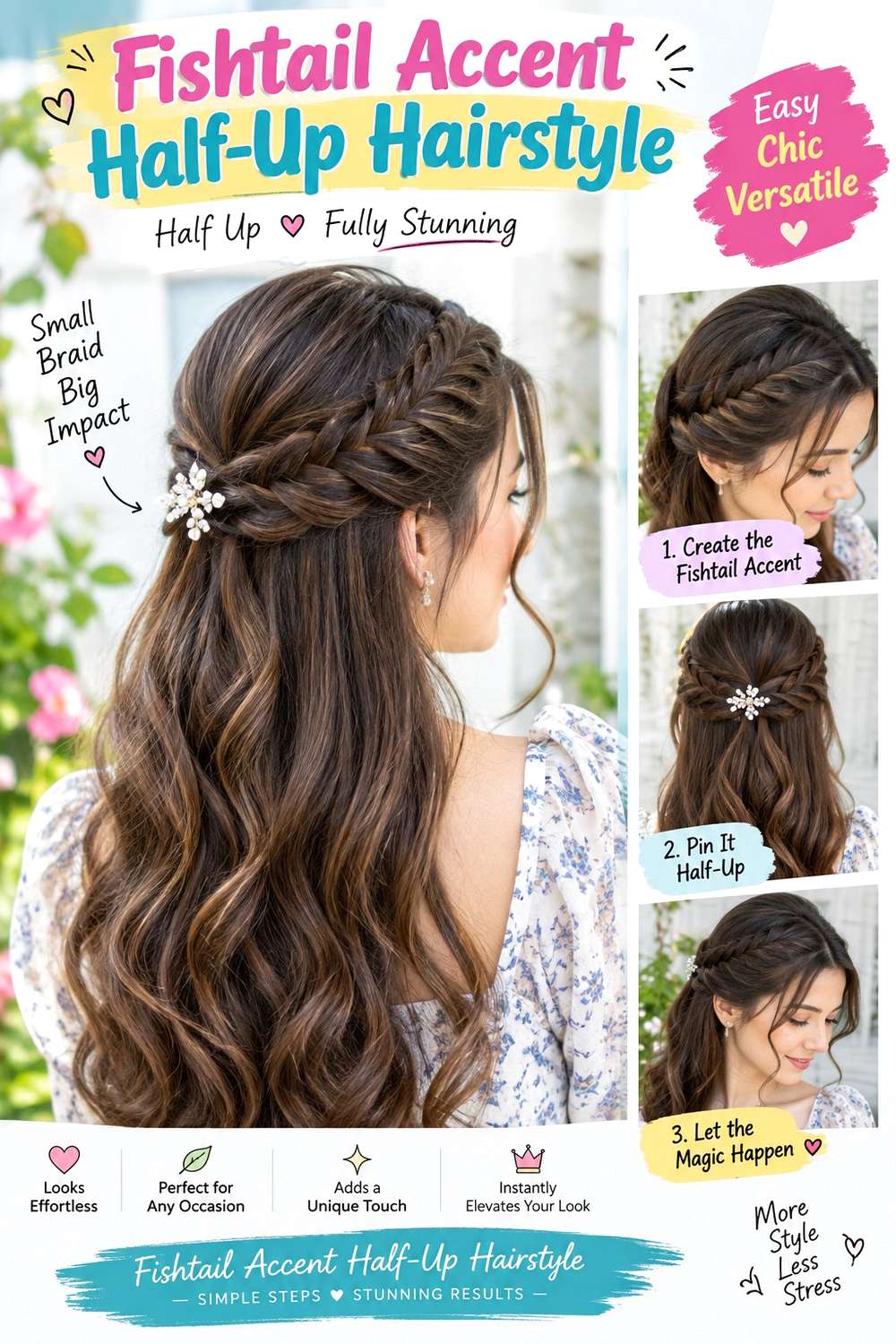 Fishtail Accent Half-Up Hairstyle