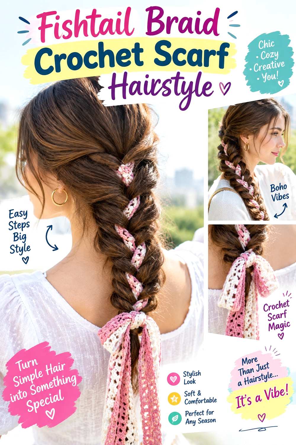Fishtail Braid Crochet Scarf Hairstyle