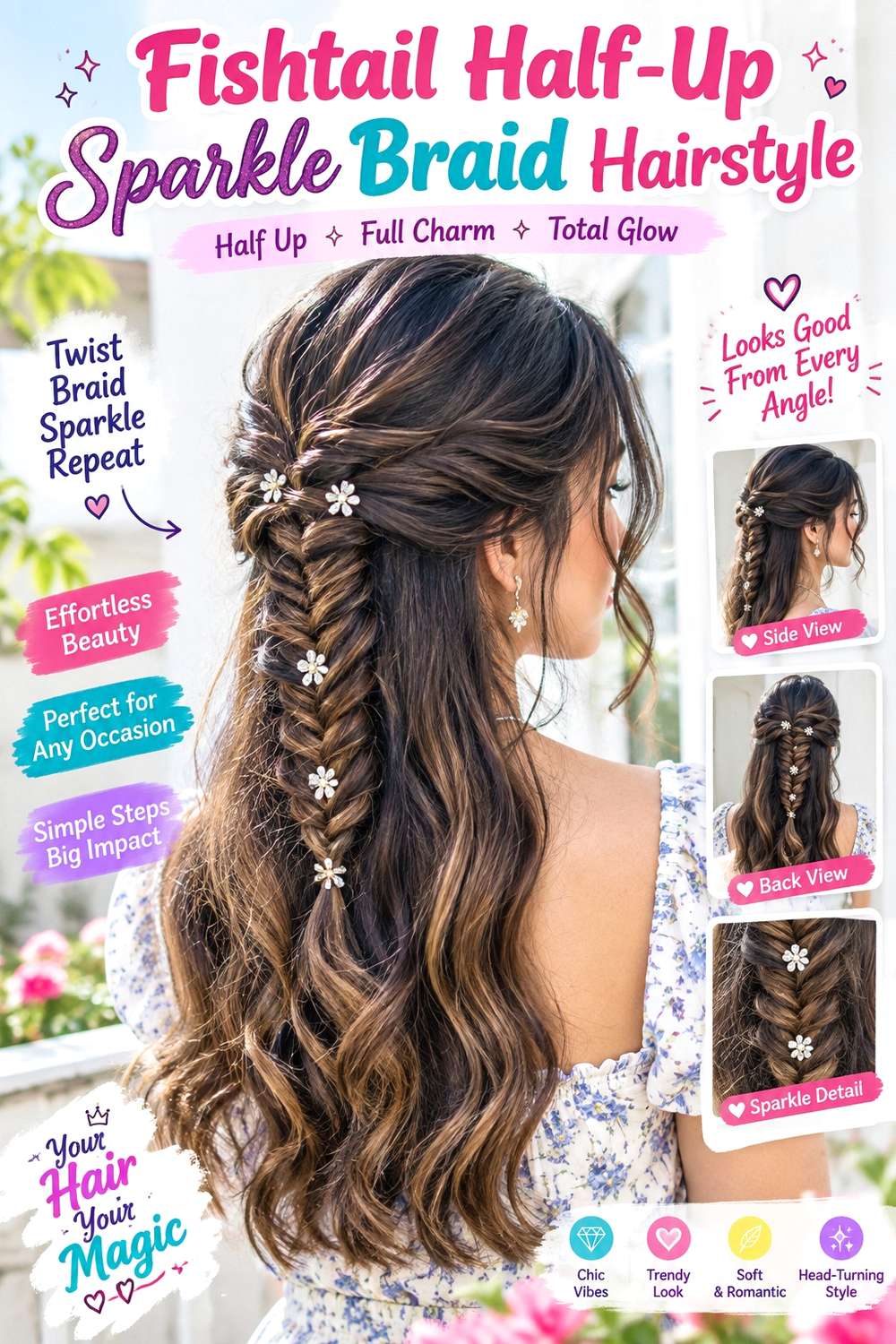 Fishtail Half-Up Sparkle Braid Hairstyle