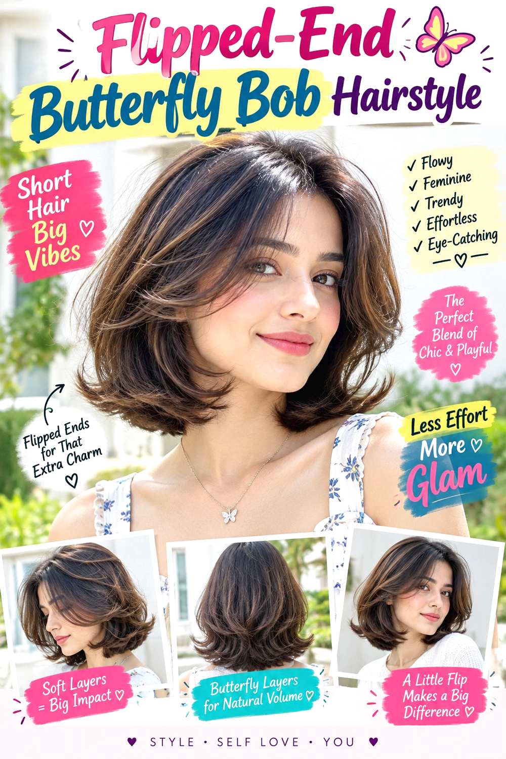 Flipped-End Butterfly Bob Hairstyle