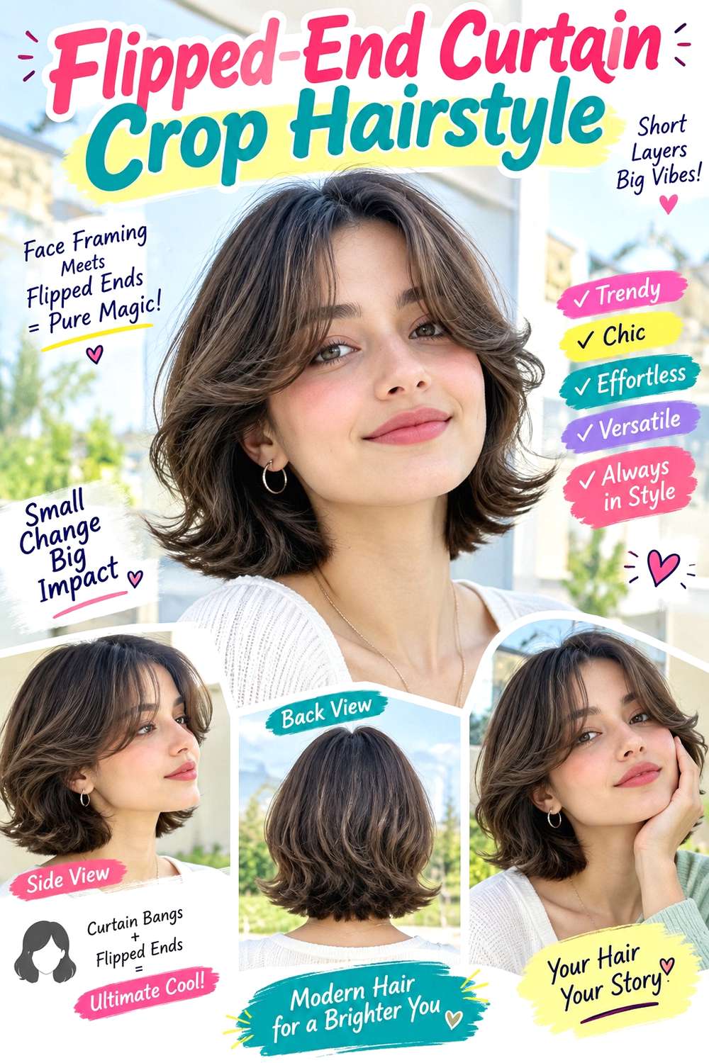 Flipped-End Curtain Crop Hairstyle