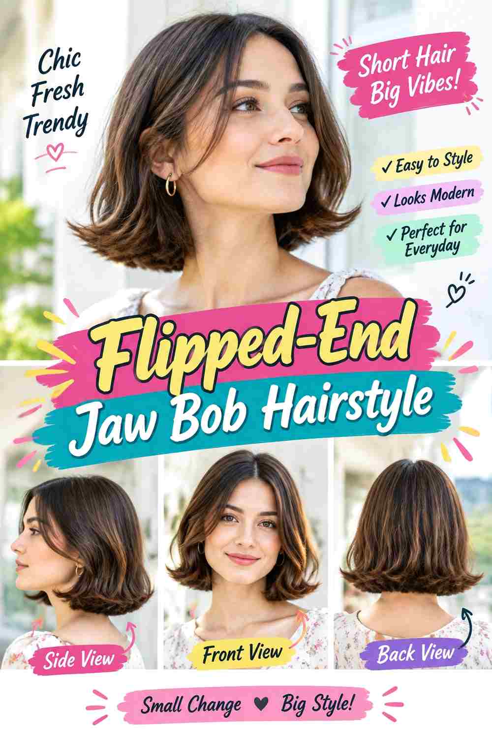 Flipped-End Jaw Bob Hairstyle