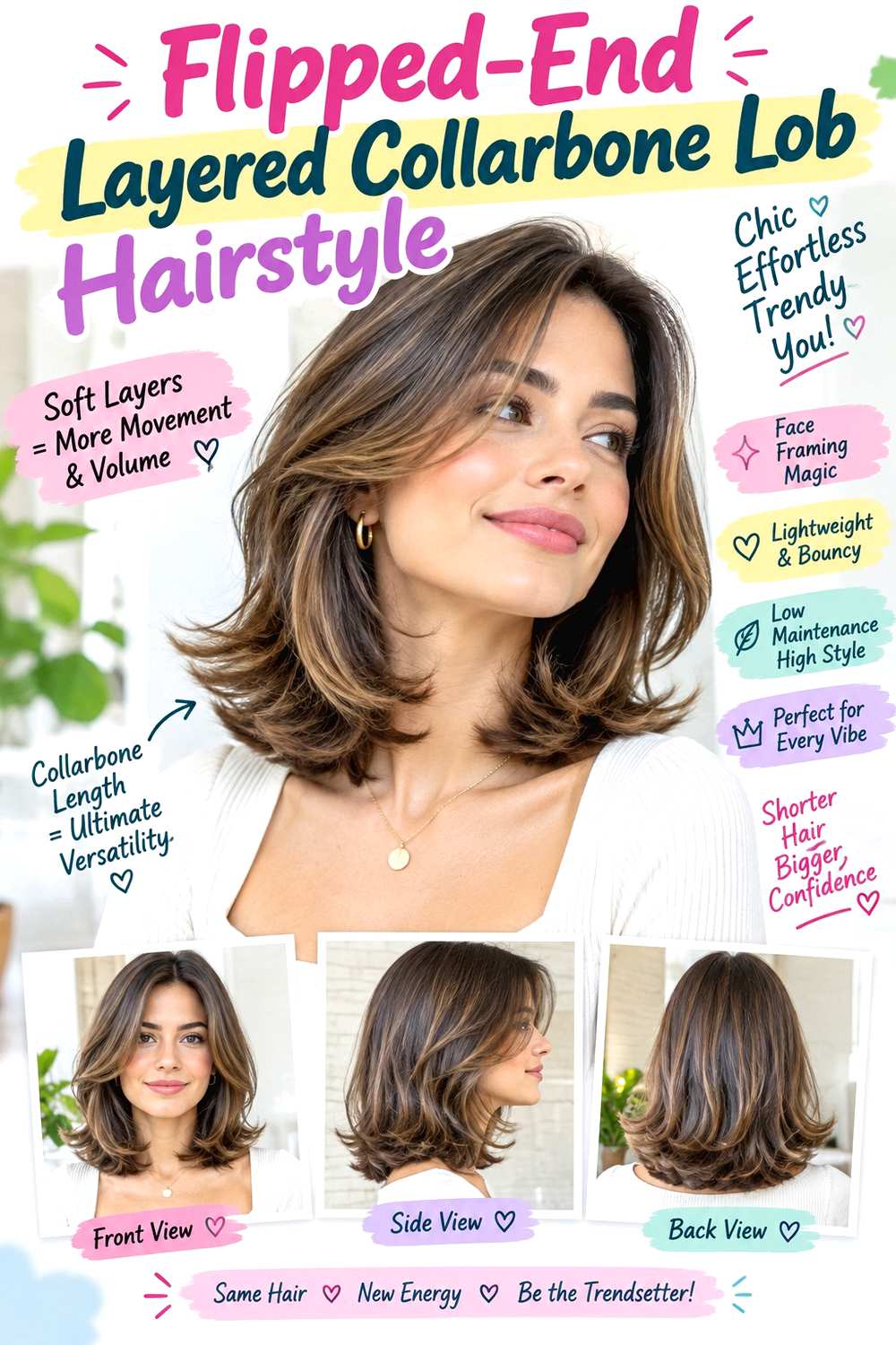 Flipped-End Layered Collarbone Lob Hairstyle