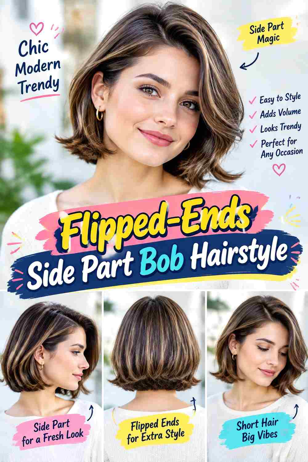 Flipped-Ends Side Part Bob Hairstyle