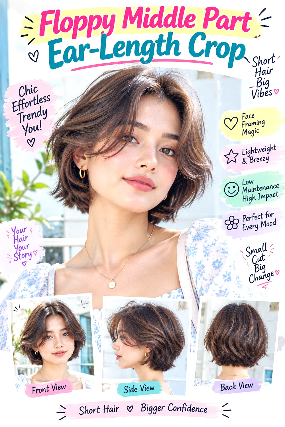 Floppy Middle Part Ear-Length Crop hairstyle