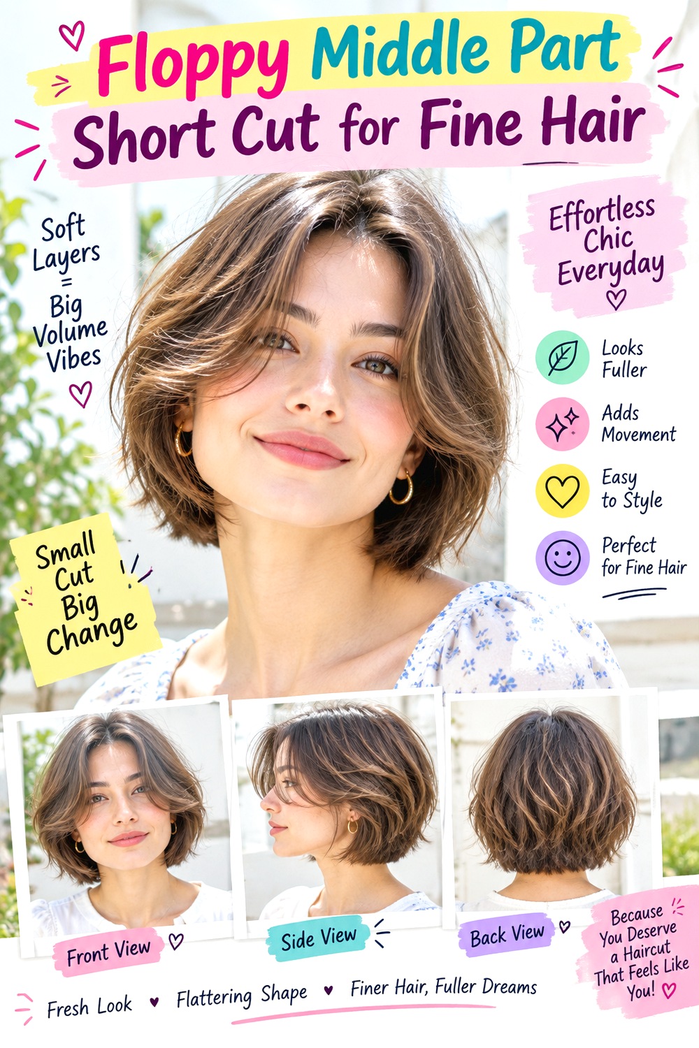 Floppy Middle Part Short Cut for Fine Hair hairstyle