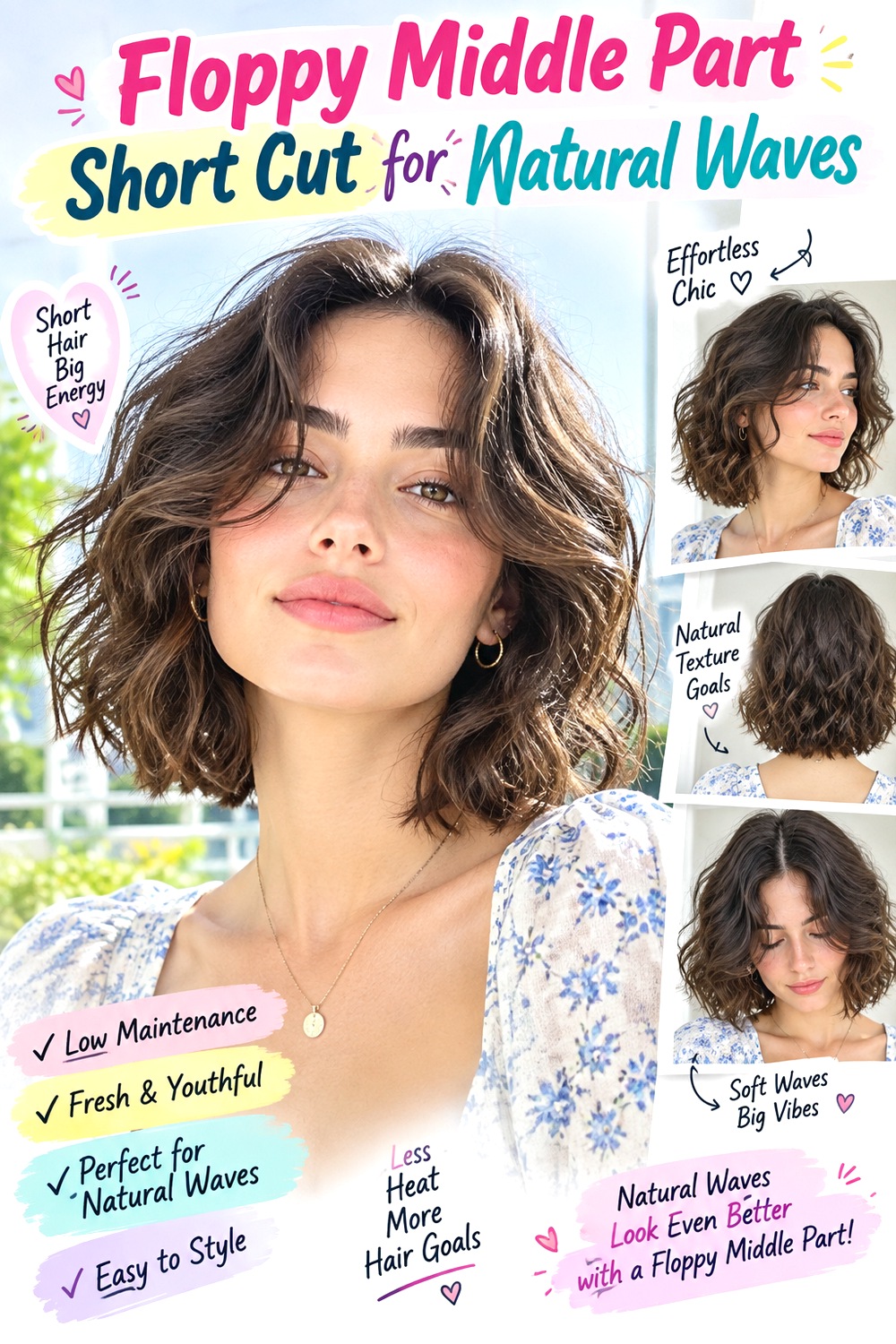 Floppy Middle Part Short Cut for Natural Waves hairstyle