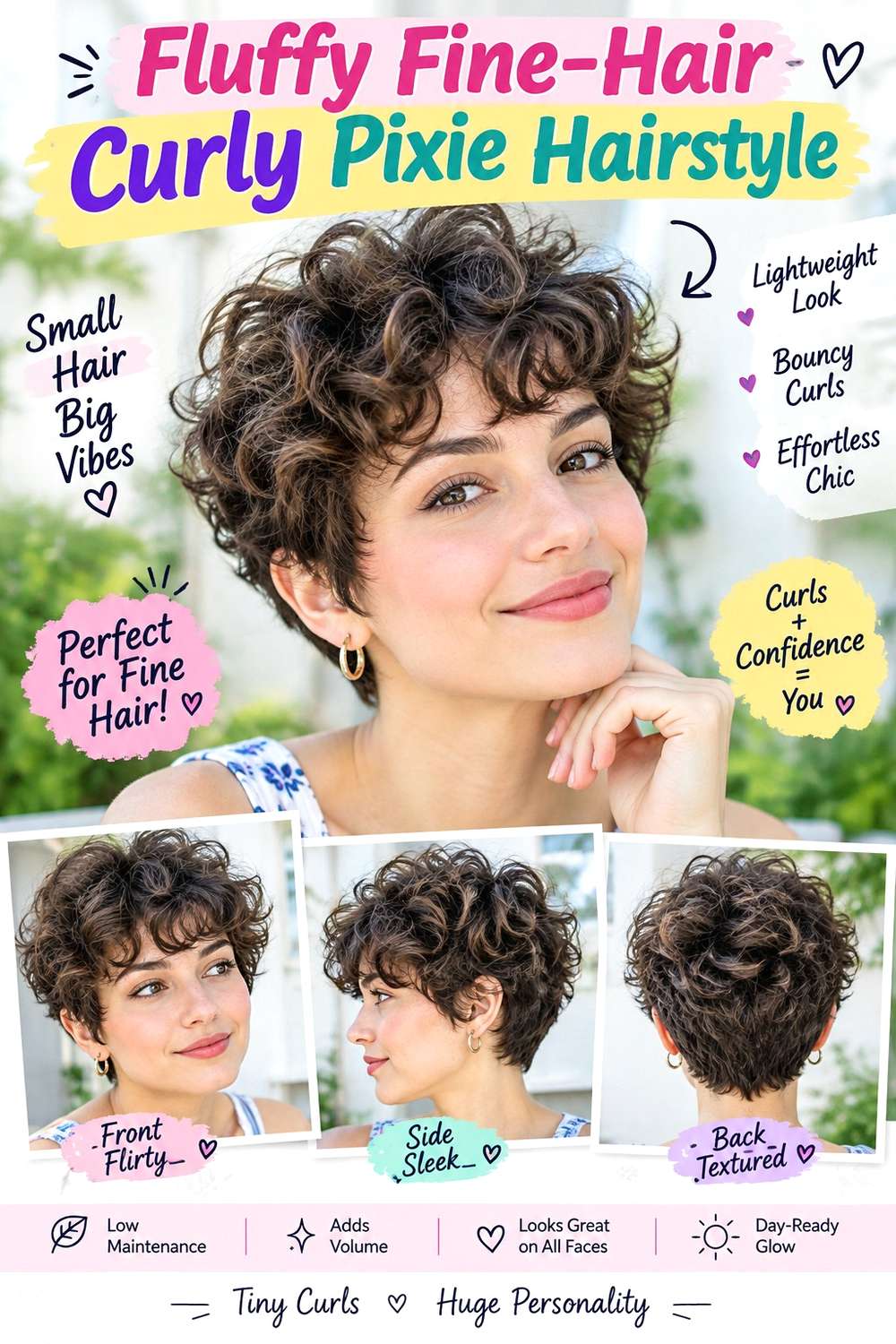 Fluffy Fine-Hair Curly Pixie Hairstyle