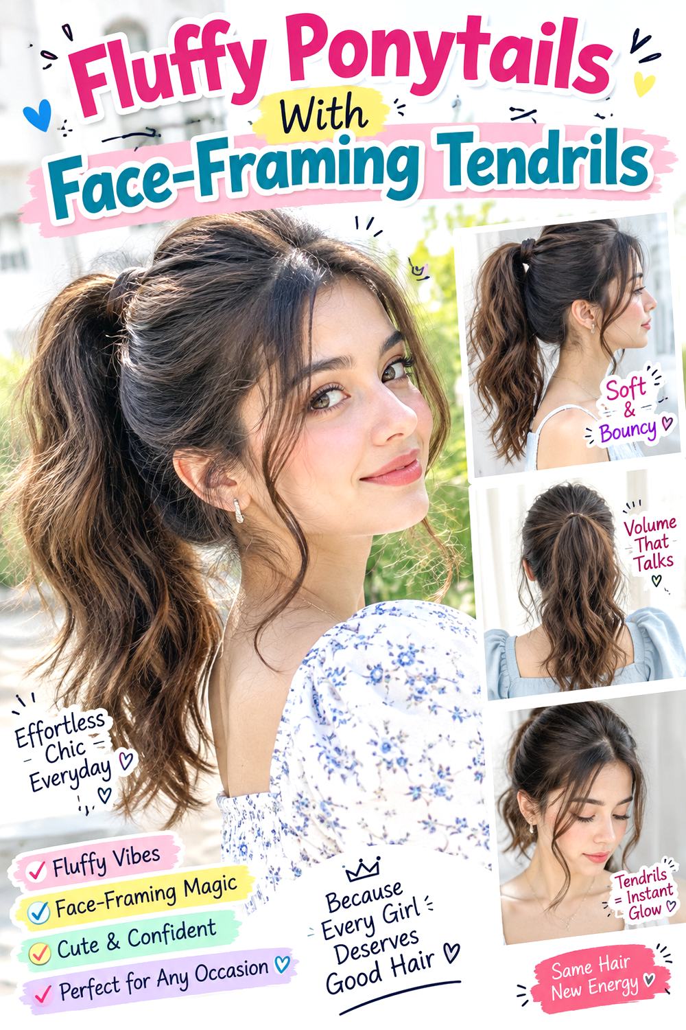 Fluffy Ponytails With Face-Framing Tendrils Hairstyle