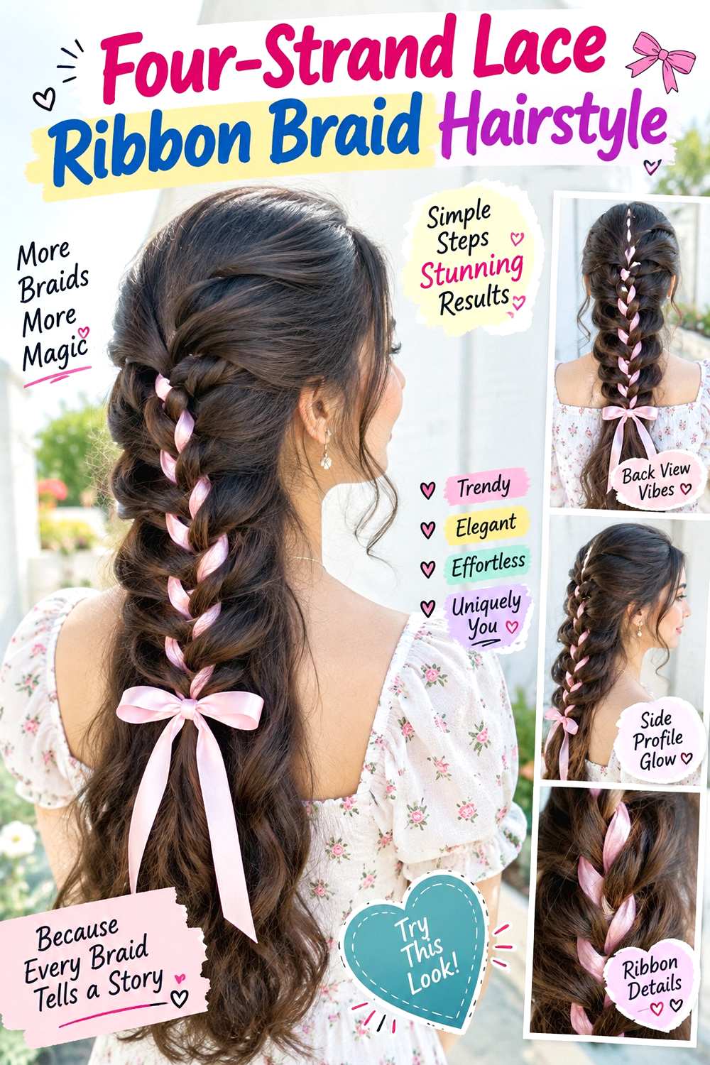 Four-Strand Lace Ribbon Braid Hairstyle