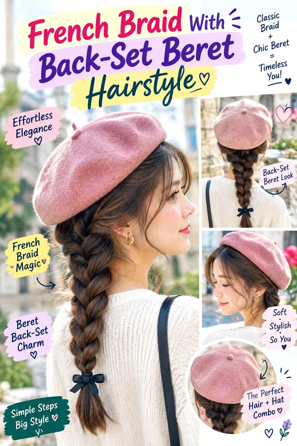 French Braid With Back-Set Beret Hairstyle