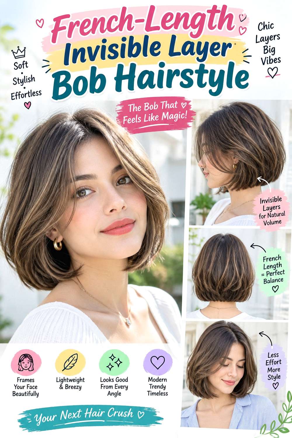 French-Length Invisible Layer Bob Hairstyle