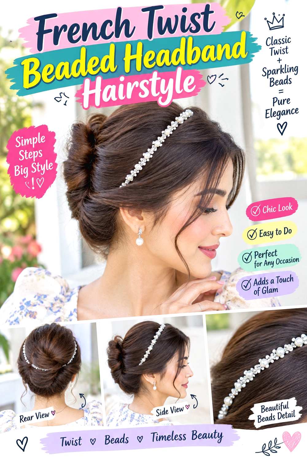 French Twist Beaded Headband Hairstyle