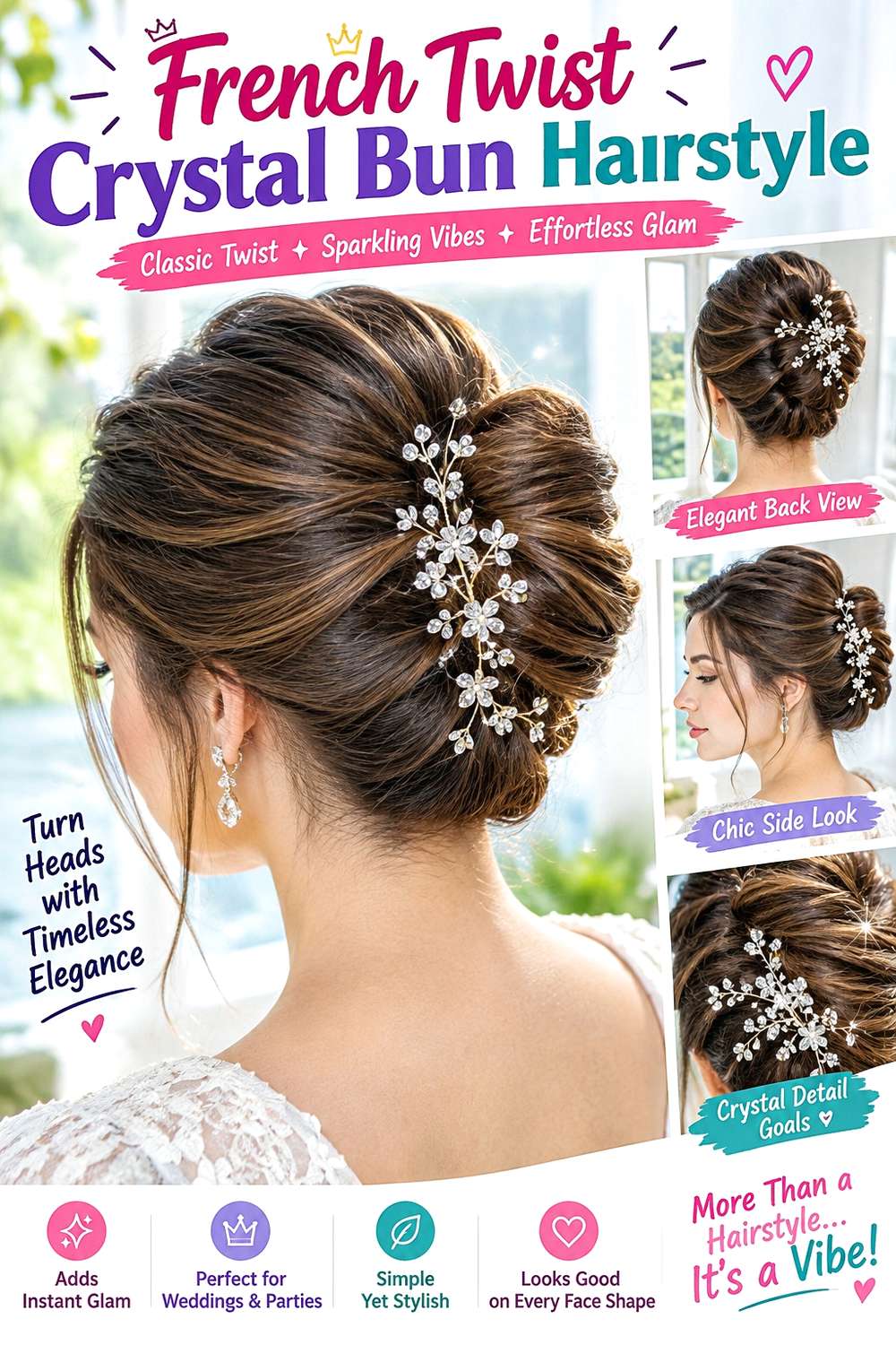 French Twist Crystal Bun Hairstyle