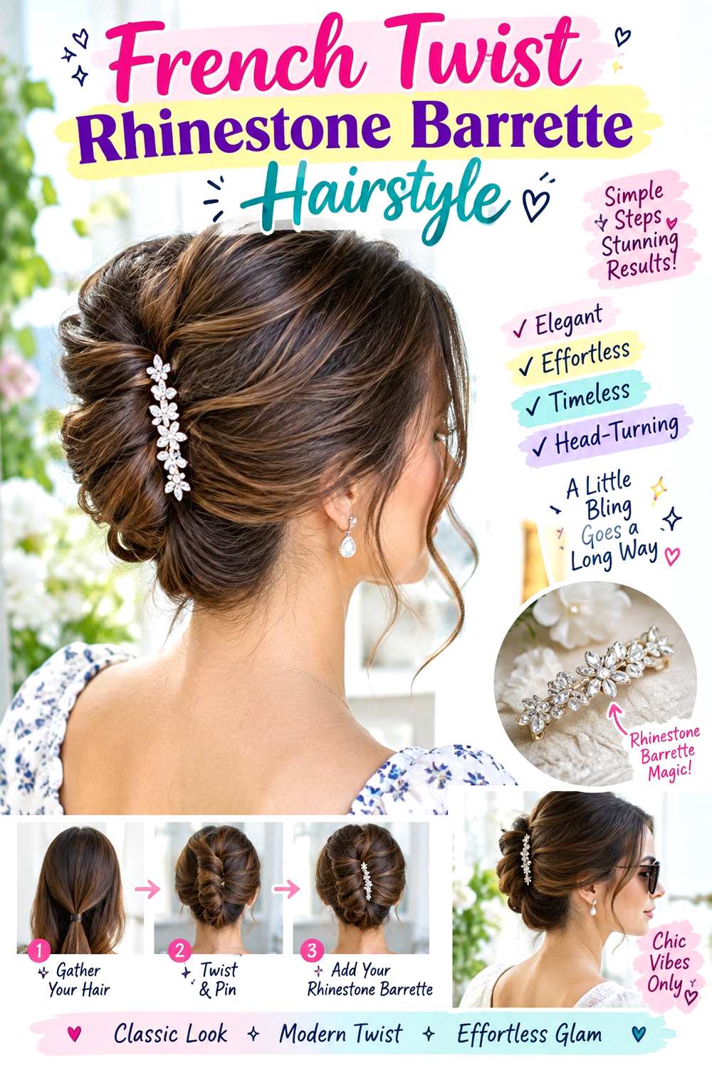 French Twist Rhinestone Barrette Hairstyle