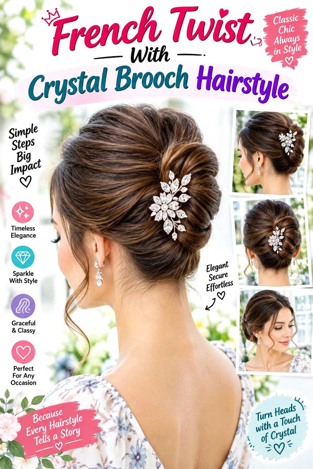 French Twist With Crystal Brooch Hairstyle