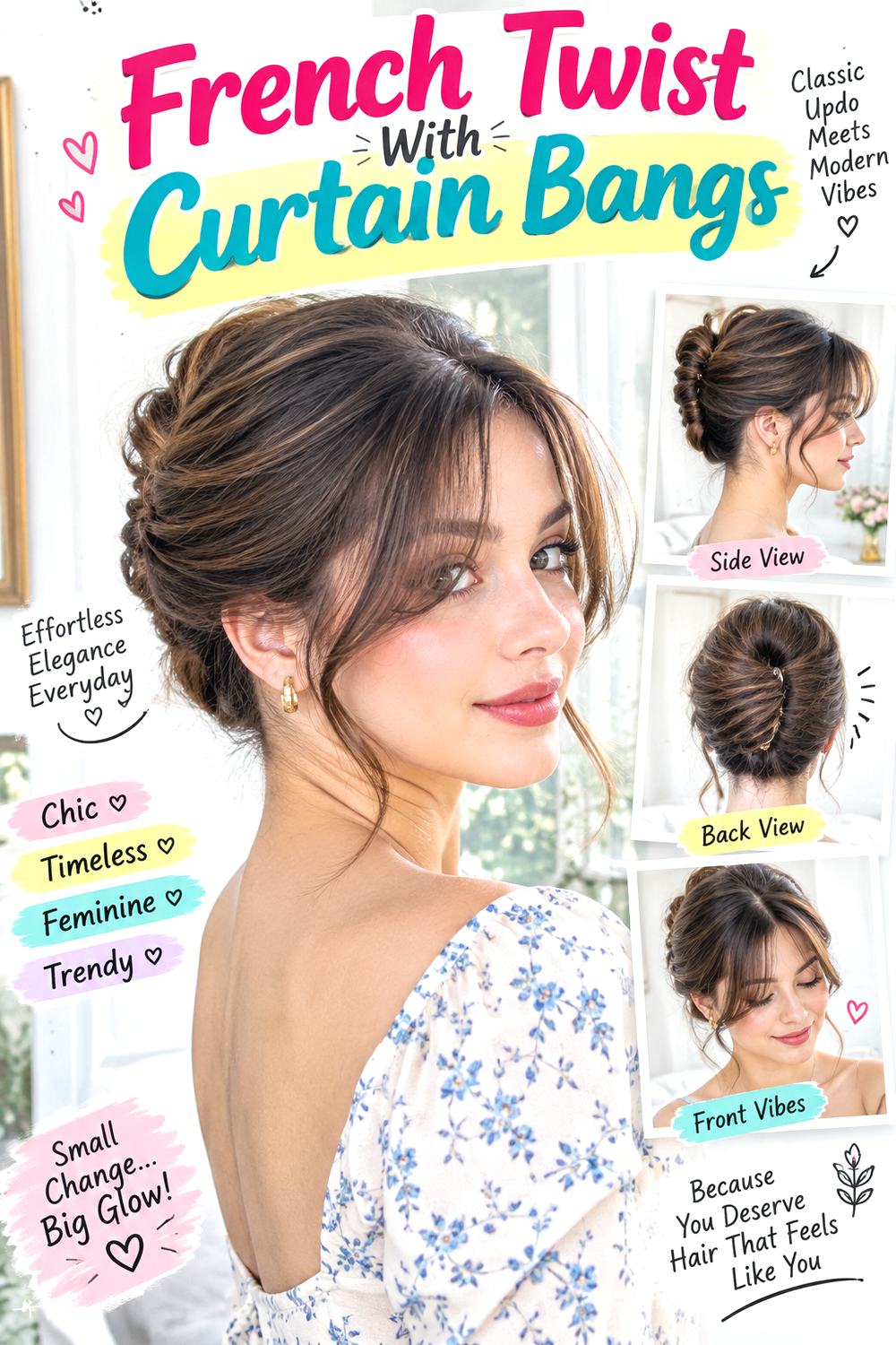 French Twist With Curtain Bangs