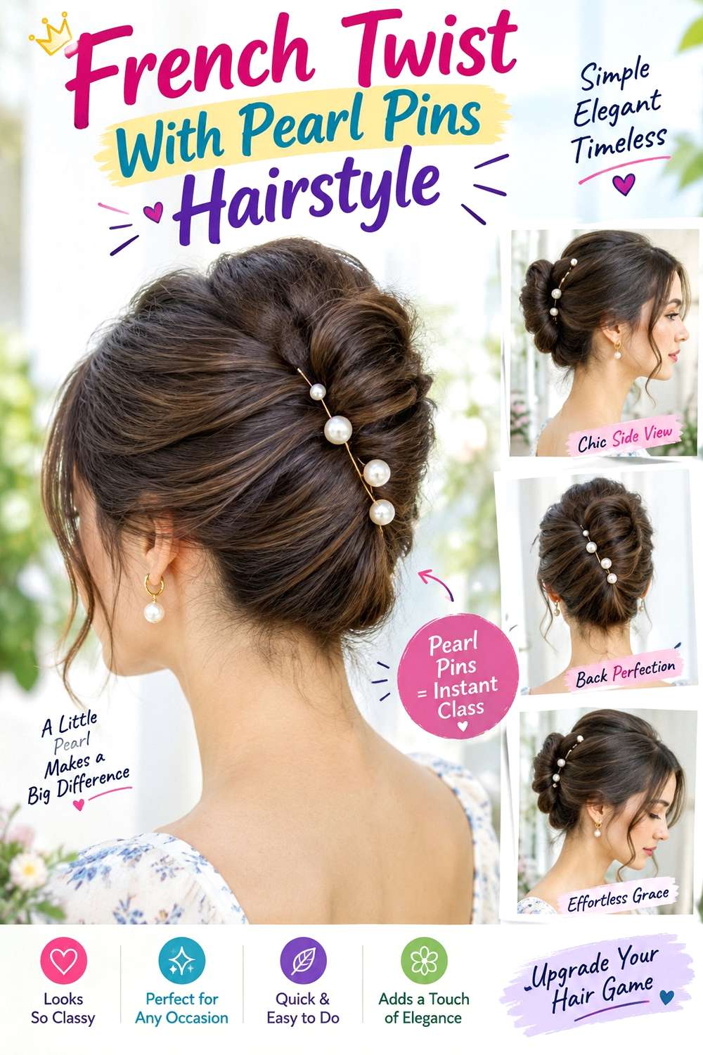 French Twist With Pearl Pins Hairstyle