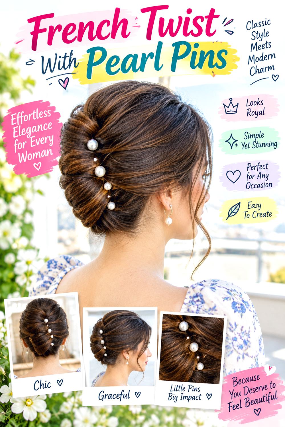 French Twist With Pearl Pins