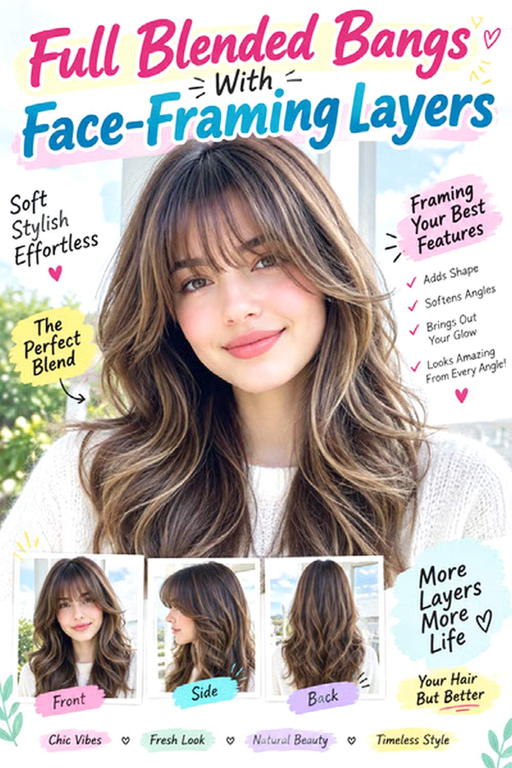 Full Blended Bangs With Face-Framing Layers