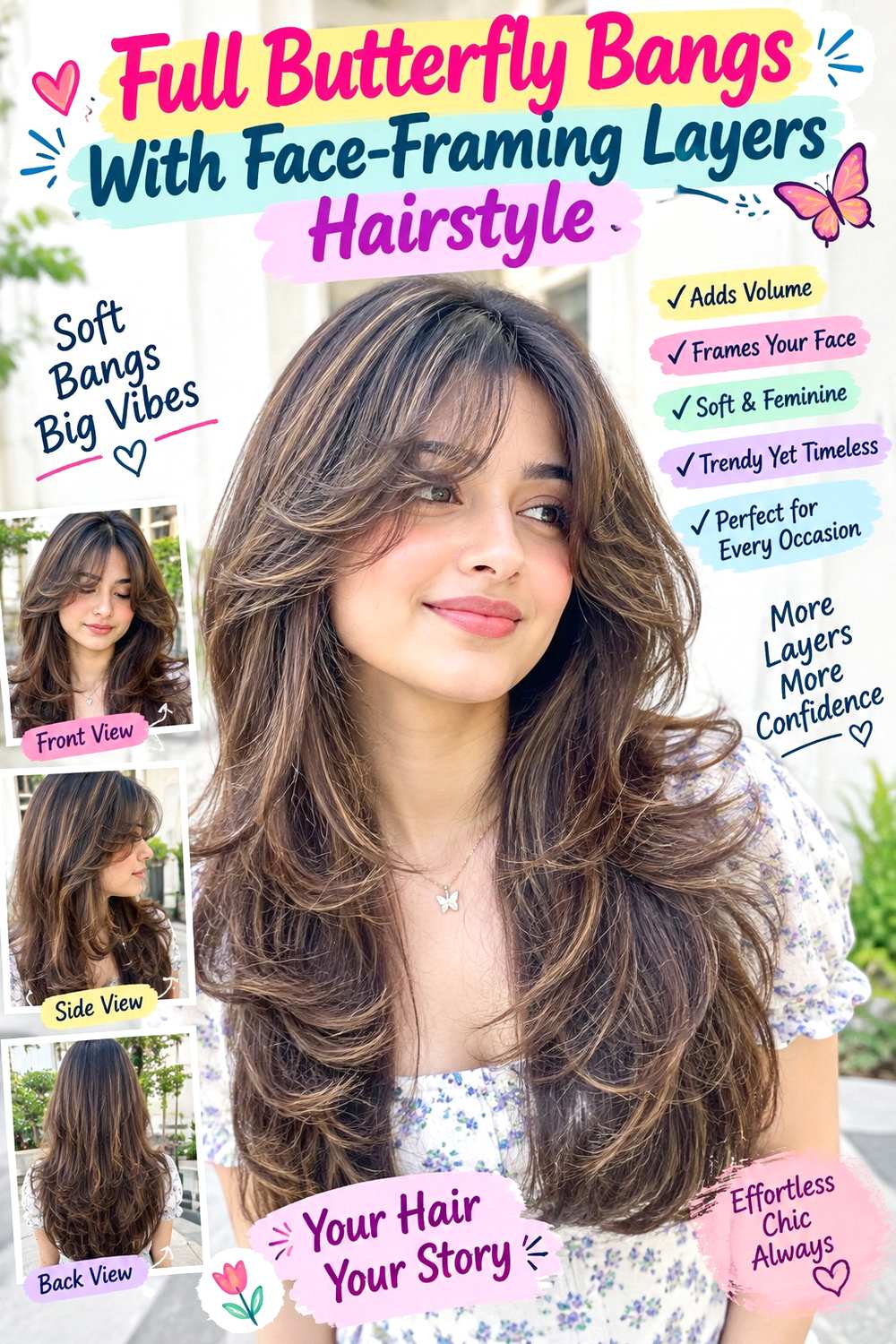 Full Butterfly Bangs With Face-Framing Layers Hairstyle