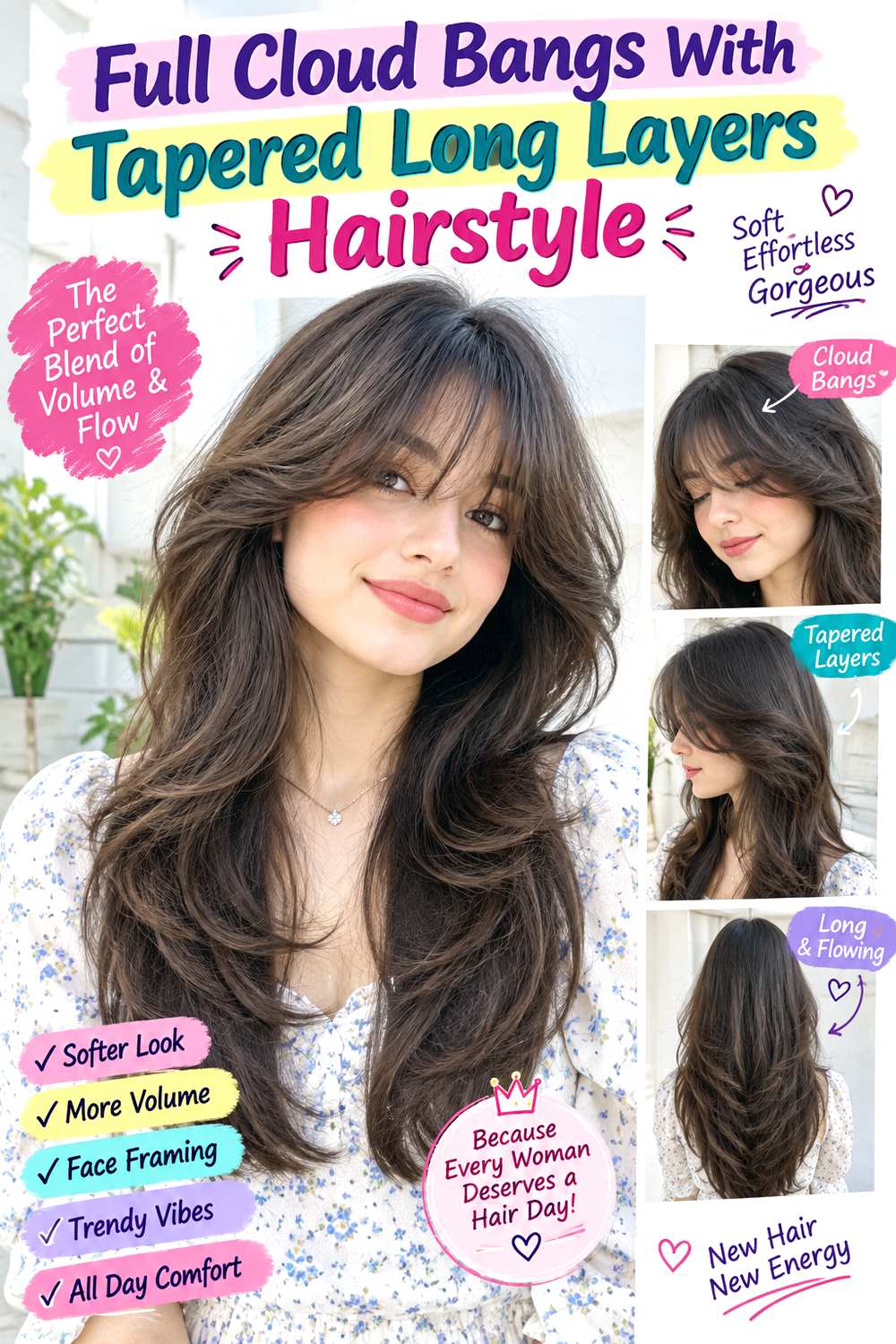 Full Cloud Bangs With Tapered Long Layers Hairstyle