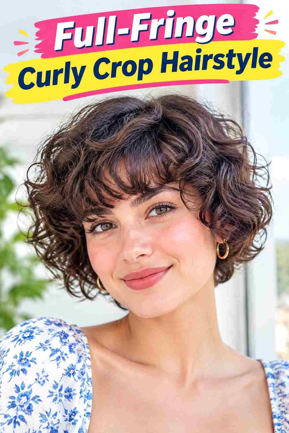Full-Fringe Curly Crop Hairstyle