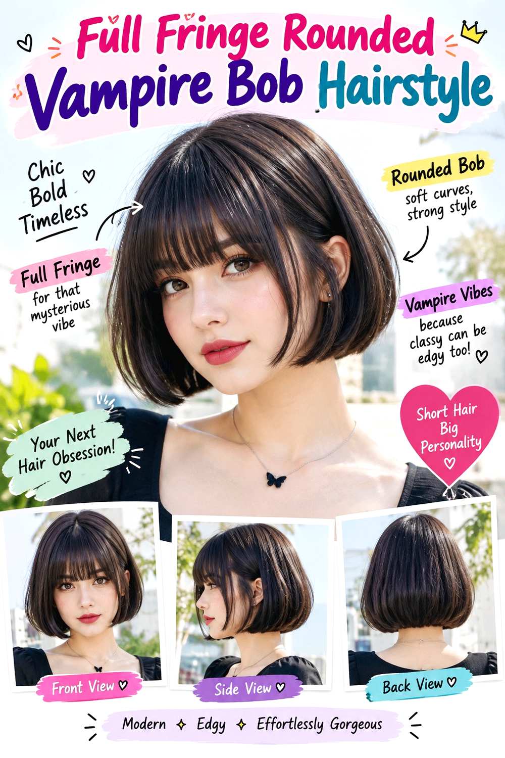 Full Fringe Rounded Vampire Bob Hairstyle
