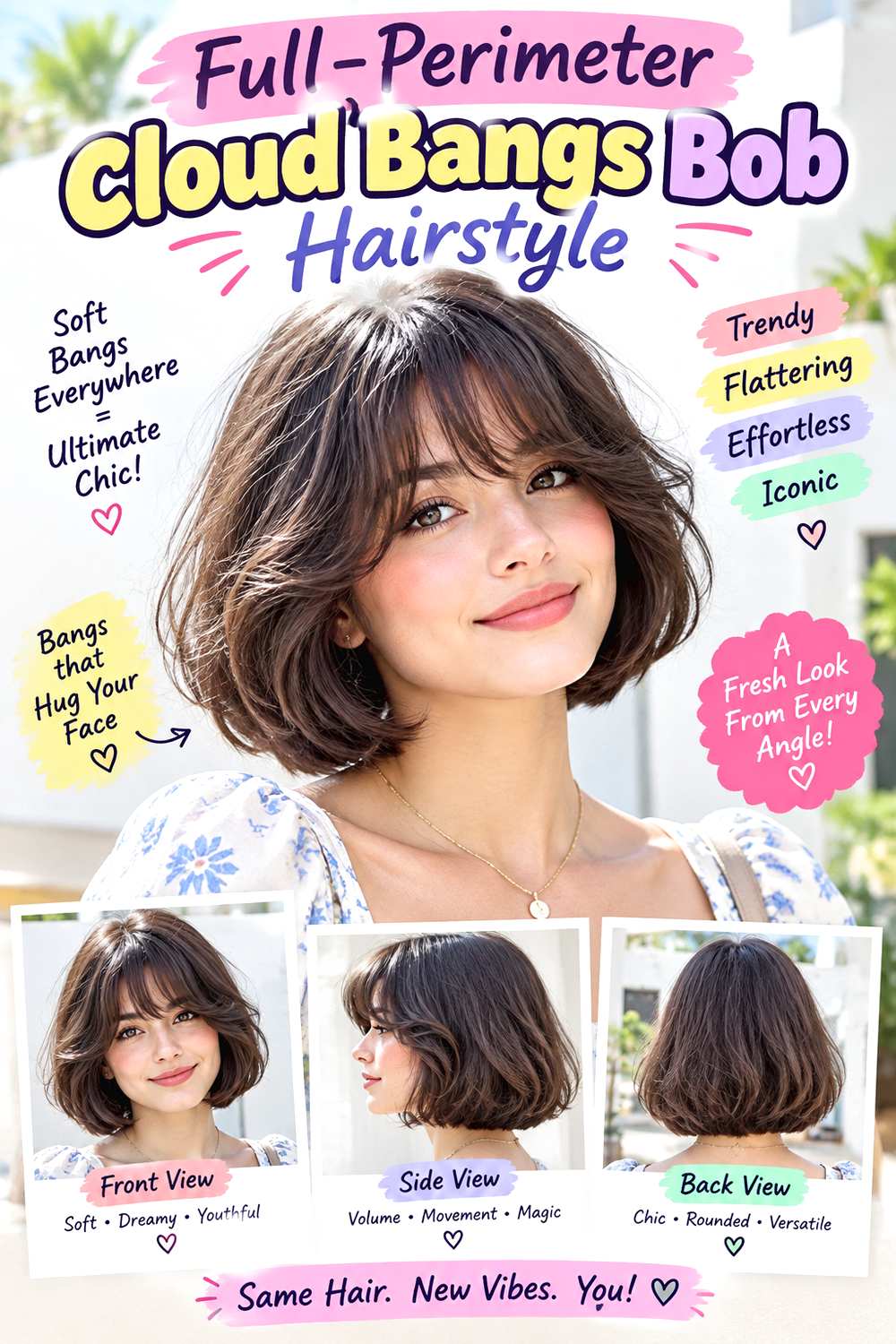 Full-Perimeter Cloud Bangs Bob Hairstyle