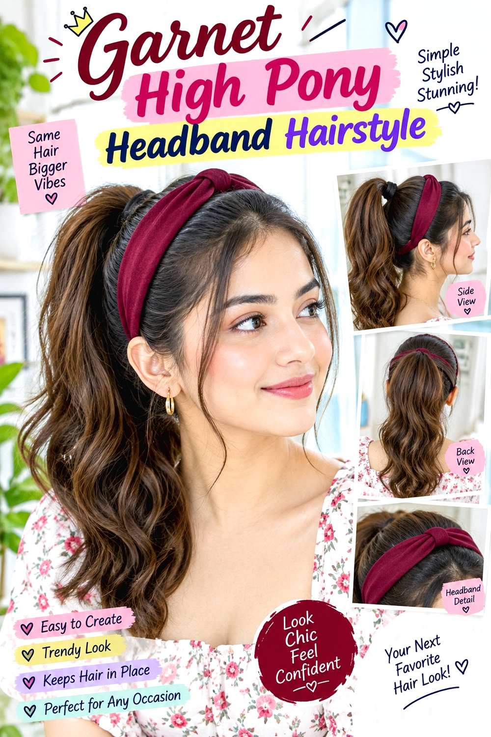 Garnet High Pony Headband Hairstyle