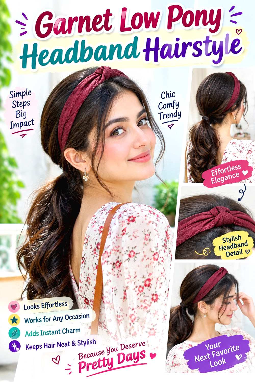 Garnet Low Pony Headband Hairstyle